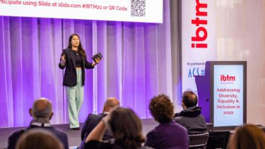Stephanie Corker from Wasserman on the IBTM Accelerate Stage at IBTM World 2021 for her session on Addressing Diversity, Equality and Inclusion in 2022