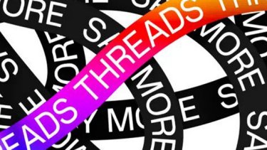 The word Threads repeated on multiple banners as they overlap